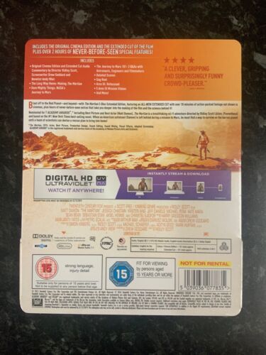 The Martian Extended Edition Blu Ray Steelbook *RARE* OOP * Brand New & Sealed* - Picture 2 of 6