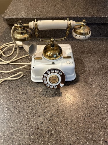 RARO Antiguo Danés Kjobenhavns Teléfono Aktieselskab Teléfono de Escritorio Giratorio BLANCO - Imagen 1 de 11