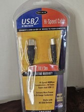 Belkin USB2 Hi Speed Cable 10'/3m F3U133-10 Windows Mac USB-A to USB-B NEW NIP