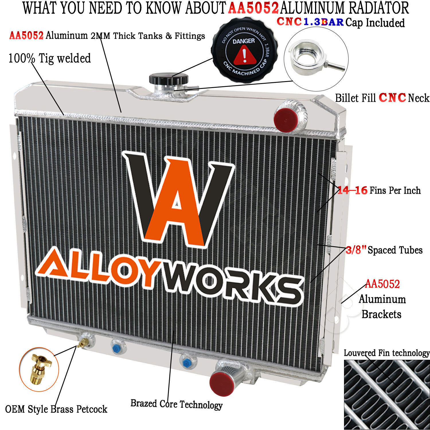 3 Row Aluminum Radiator For 1967-1970 Ford Mustang,Mercury Cougar XR-7 5.0L 5.8L