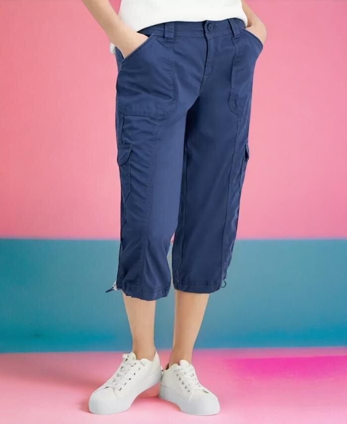 Style & Co Women's Blue Petite Mid Rise Bungee Hem Capri Zipper Pants NWT image 5