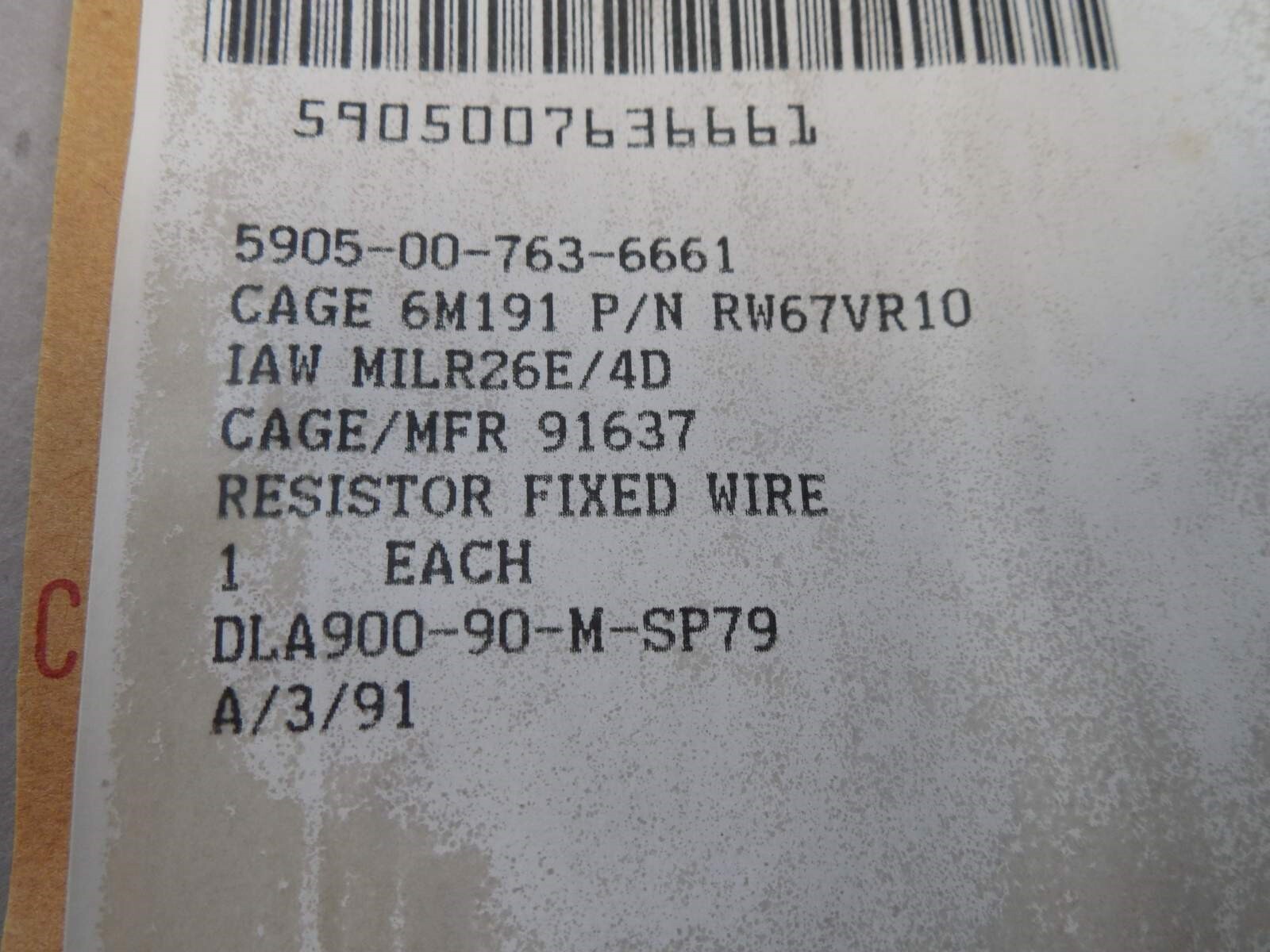 Lot of 45 Dale Wire Wound Resistor RW67VR10