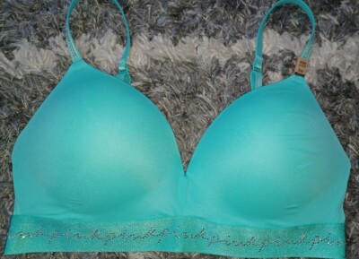 VS pink wireless studded push up bra BRAND NEW size 36b aqua logo