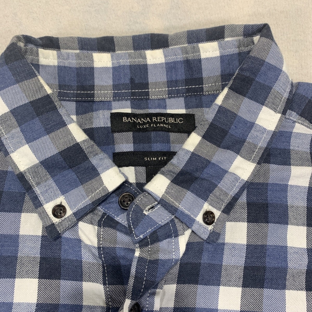 Banana Republic Luxe Flannel Shirt Men XL Blue White Check Slim 
