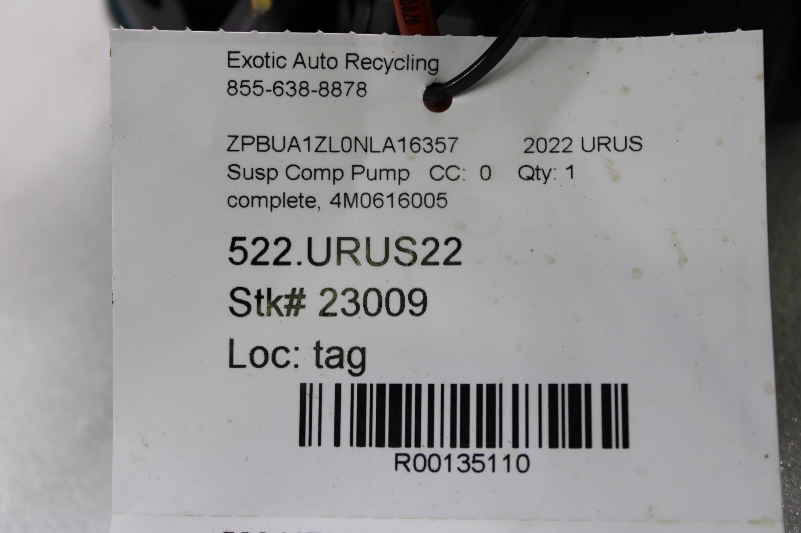 Lamborghini Urus, Suspension Compression Pump, Complete, Used, P/N 4M0616005H