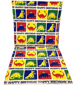 VTG 1986 Artfaire Coated Heavy Birthday Dinosaur Wrapping Paper 20x30" Lot 2