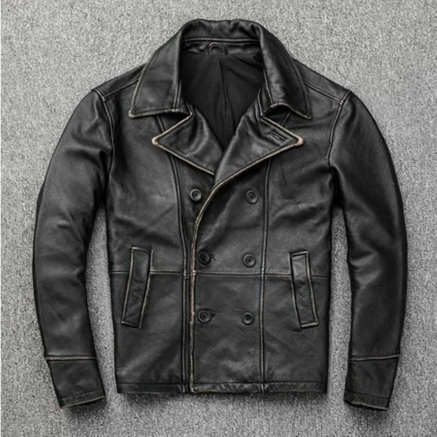 Men's Real Leather Jacket Black Distressed Vintage Motorcycle Jacket Cafe Racer