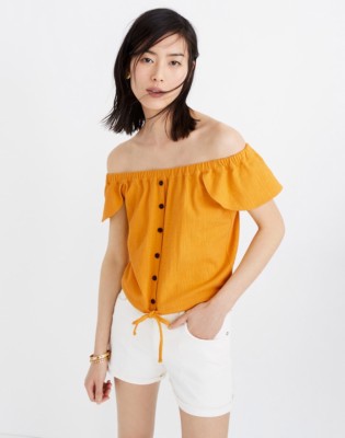 NWT Madewell Texture & Thread Off The Shoulder Top Celestial Gold Size X-SMALL
