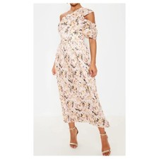 Pretty Little Thing One Shoulder Ruffle Detail Pleated Midi Dress, Size 6