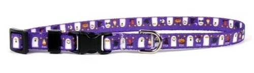 Large Halloween Dog Collar Purple Ghost Party Yellow Dog Design Neck 18-28" - Picture 3 of 3