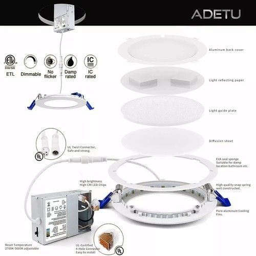 Adetu 12 Pack 6" 5CCT Ultra-Thin LED Recessed Ceiling Light Junction Dimmable - Picture 3 of 10
