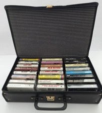 Vintage Vinyl Cassette Tape Holder Storage Carry Suitcase With Handle  24 Tapes