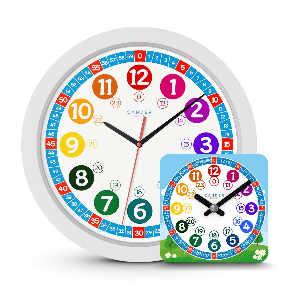 Cander Berlin MNU 1030 Kinderwanduhr 30,5 cm Kinderzimmer lautlos mit  Lernuhr