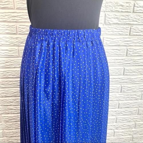 Falda midi plisada vintage Andrea Gayle azul blanco talla 10 estampado de lunares - Imagen 3 de 7