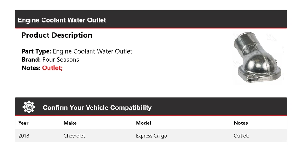适用于 2018 雪佛兰 Express 货物发动机冷却水出口 4 季 — 第 2/4 张图片