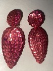 Fashion Red Earrings Large 8Os Clip Dangle Women Party Jewelry New On Card