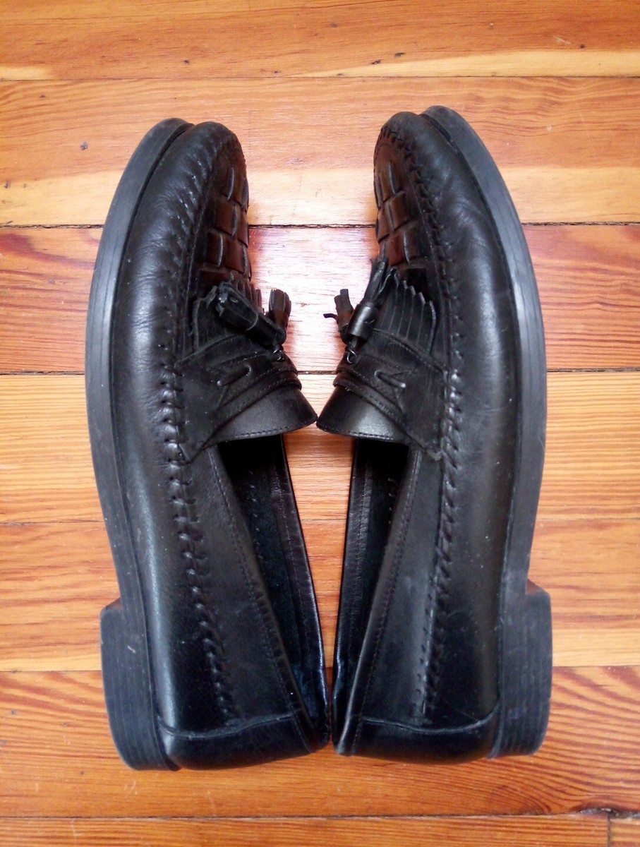 Giorgio Brutini Le Glove Mens Shoes 10.5 Black Woven Leather Tassel Loafers View 4