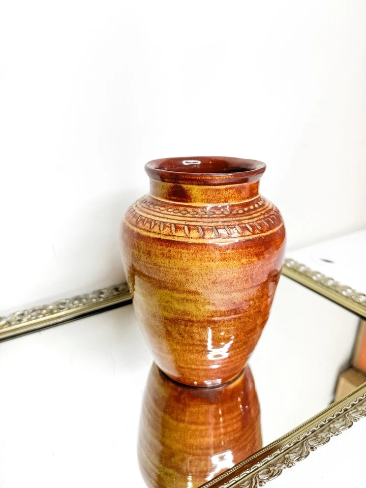 Hermoso jarrón de cerámica firmado color otoño otoño Foto 2 de 4