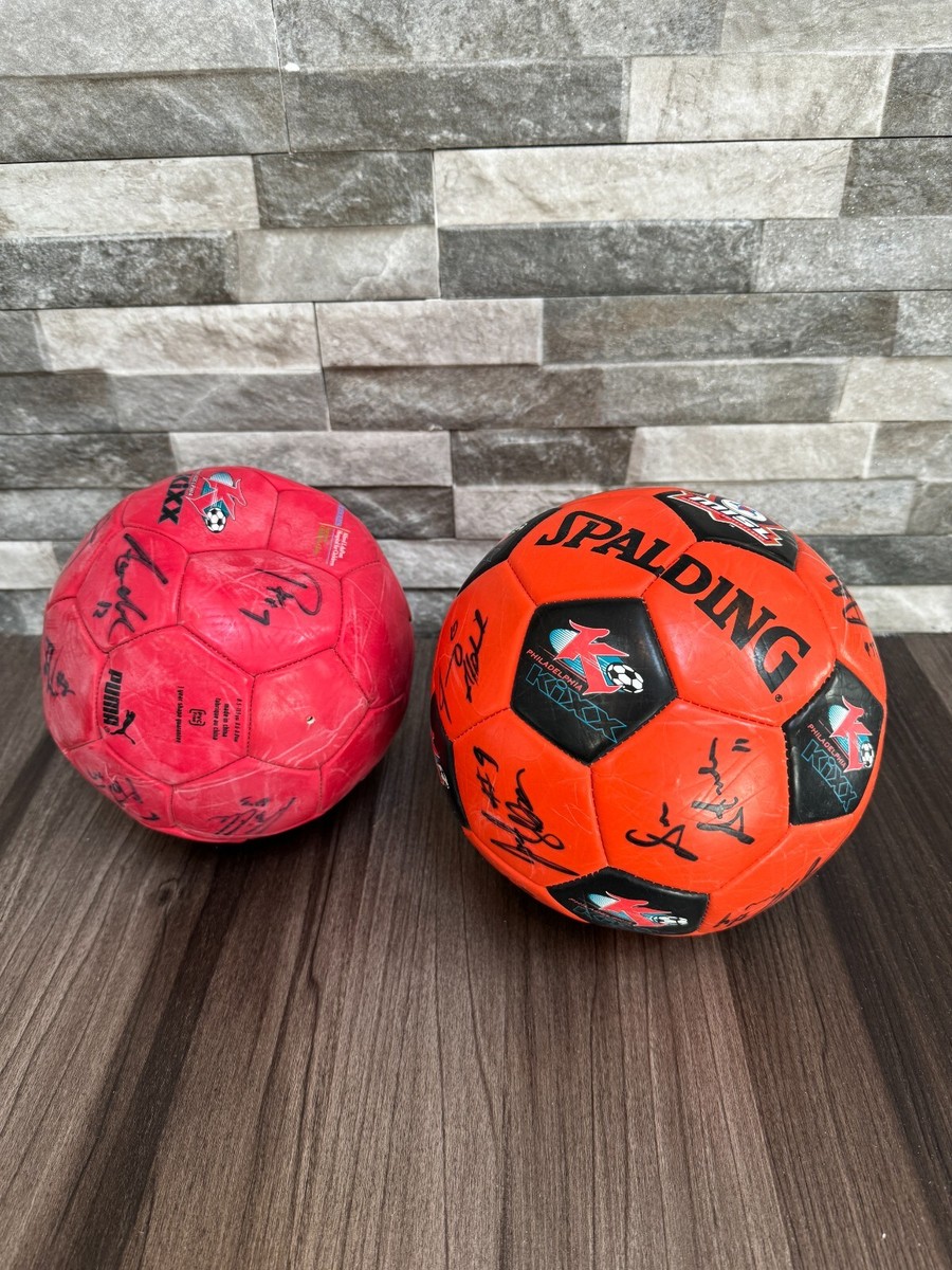 LOT OF 2 SIGNED PHILADEPHIA KIXX SOCCER BALLS MISL Puma Spalding