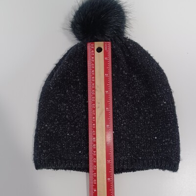 Ann Taylor Winter Hat Womens Black sequins Knitted Warm 