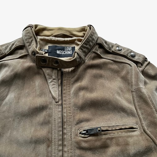 Vintage Y2K Women's Love Moschino Beige Leather Biker Jacket, Motorcycle 90s - Picture 8 of 19