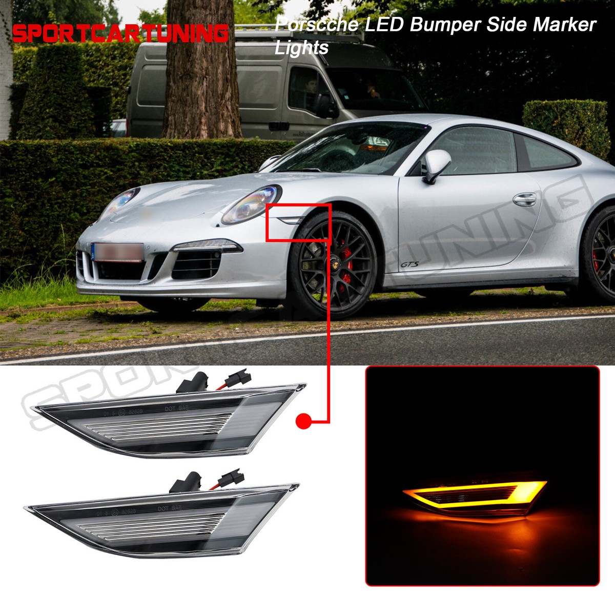 AD White LED Front Side Marker Lights - Clear Lens For Porsche 991, 981, 718