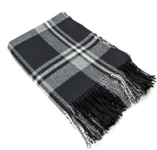 BLK/ GRY - Wool Tartan Throw Blanket