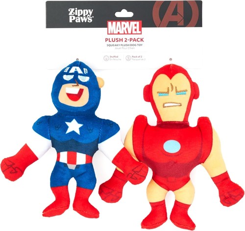 NEW Marvel Plush 2Pack Squeak Plush Dog Toys Zippy Paws Iron Man Captain America