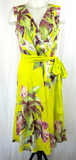 Tahari Bright Citron Yellow Floral Faux Wrap Sleeveless Cotton Midi Dress 4