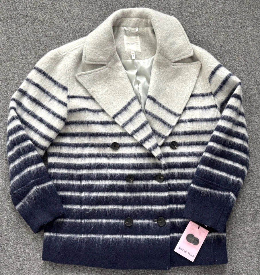 Nuevo con etiquetas Abrigo Avec Les Filles Mezcla Lana Doble Pecho, Mujer Pequeño Foto 2 de 4