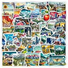 50pcs Waterproof Stickers USA 50 States Clipart Travel City Luggage Phone Fridge