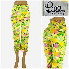 Lilly Pulitzer Womens 2 Pants Yellow Pink Ankle Cotton Vintage 26x23 actual 