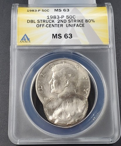1983 P Kennedy ANACS MS63 DBL Struck 2ND Strike 80% Off Center Uniface Error - 第 1/4 張圖片