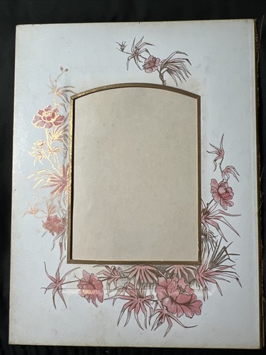 Página de álbum de tarjetas de gabinete de la década de 1880 difícil de encontrar ornamentado rosa floral para enmarcar fotos antiguas - Imagen 8 de 12
