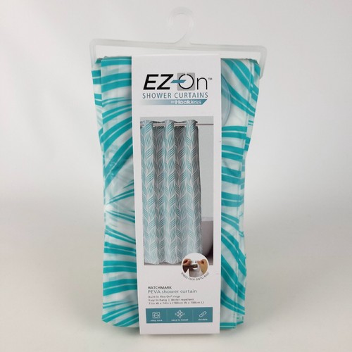 EZON Shower Curtain by Hookless 71” ” Hatchmark Turquoise for sale