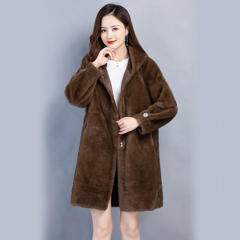 Novo Casaco de Pele de Vison Real de Luxo Feminino Casaco Longo de Pele de Vison com Capuz Jaqueta de Pele de Vison - Imagem 3 de 4