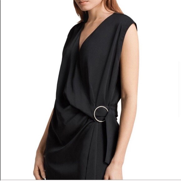 all saints black wrap dress AllSaints All Saints Black Callie Wrap Side Buckle Dress Sz Small