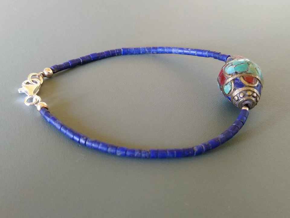 Lapislazuli Damen/ Herren - Armband Tibet Türkis, Silber, Karneol, im Etui - Bild 4 von 4