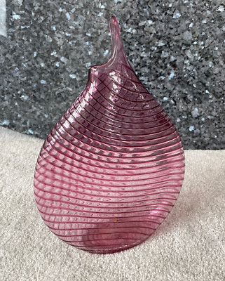 Josh Rea/Art of Fire Handblown Cranberry color flat glass vase, 11 3/4 tall
