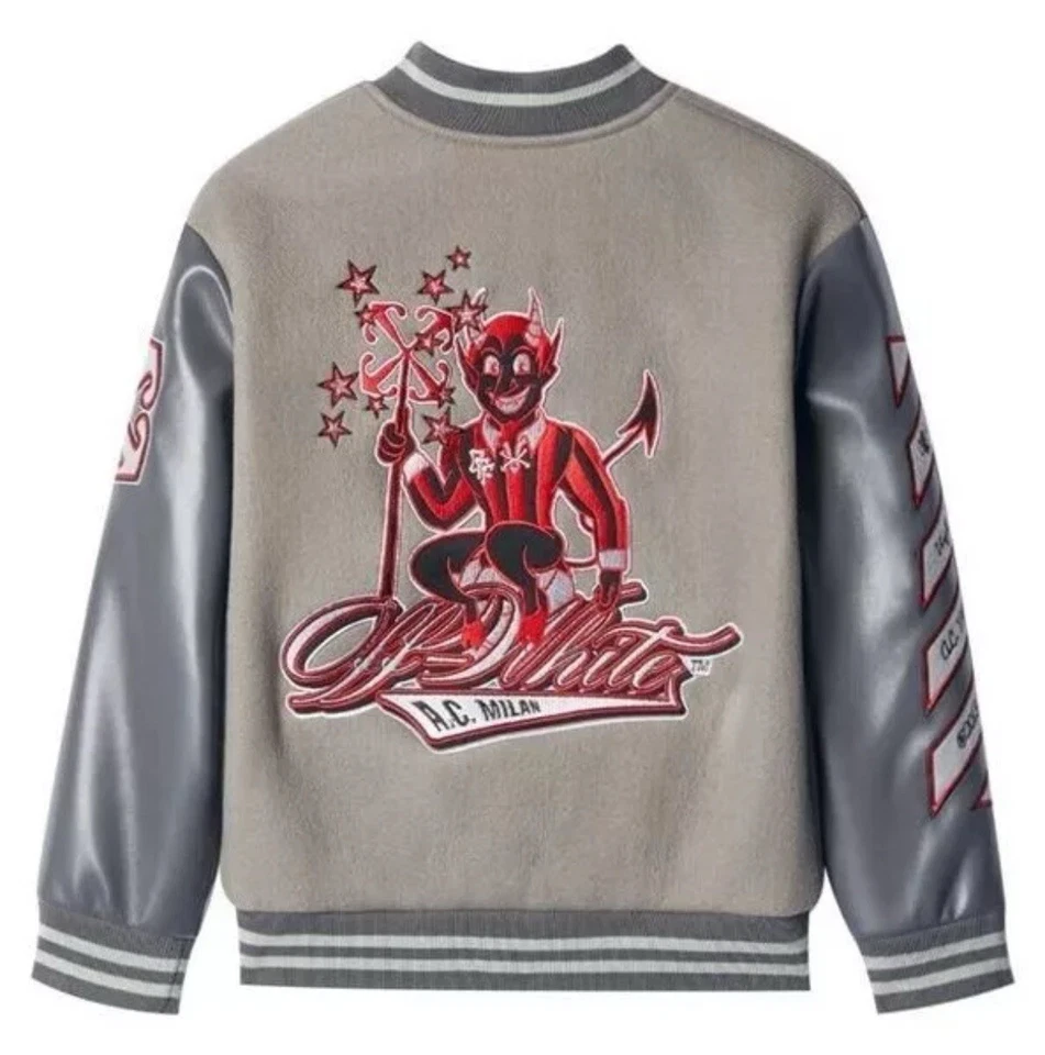 Chaqueta Universitaria de Cuero AC-Milan - Tostado y Gris Estilo Atlético Foto 2 de 4