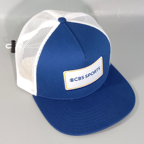 Gorra trasera de malla CBS Sports Crew azul blanca ajustable para adultos sombrero de camionero ala plana - Imagen 2 de 10