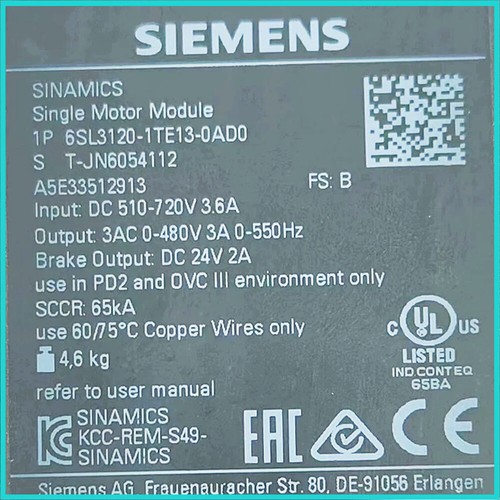 New Original Siemens 6SL3120-1TE13-0AD0 frequency converter Expedited Shipping - Picture 1 of 3