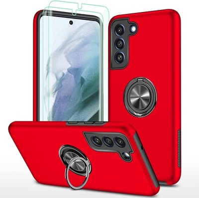For Samsung Galaxy S21 Plus Case, Ring Stand, Screen Protector-TPU (Red)