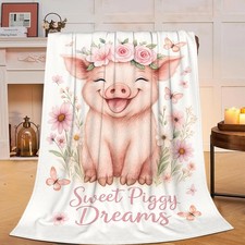 Pig Blanket Pink Cute Pigs Throw Blanket Soft Flannel Cozy Fleece Fuzzy Plush...