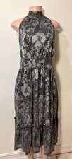 Michael Kors Black & Silver Metallic Dress Long Halter M EUC
