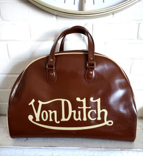 VTG Von Dutch Boston Bowling Bag Y2k Two-Tone Brown Tan Hand Carry Zip Up Footed