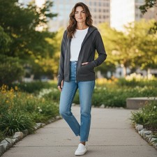 Tek Gear DryTek Hoodie Womens PM Gray Space Dye Full Zip Thumbhole Jacket