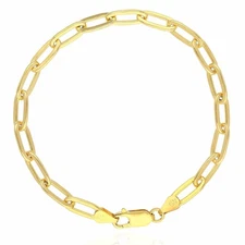 Yellow Gold Over Sterling Silver 6mm Elongated Paperclip Bracelet (Solid Links)