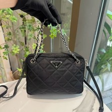Prada Re-Edition Quilted Nylon Chain Shoulder Bag Black Auth