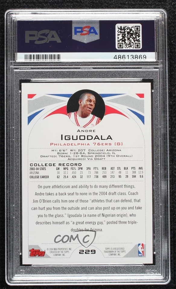 2004-05 Topps Andre Iguodala #229 PSA 10 GEM MT Rookie RC - Image 2 of 2